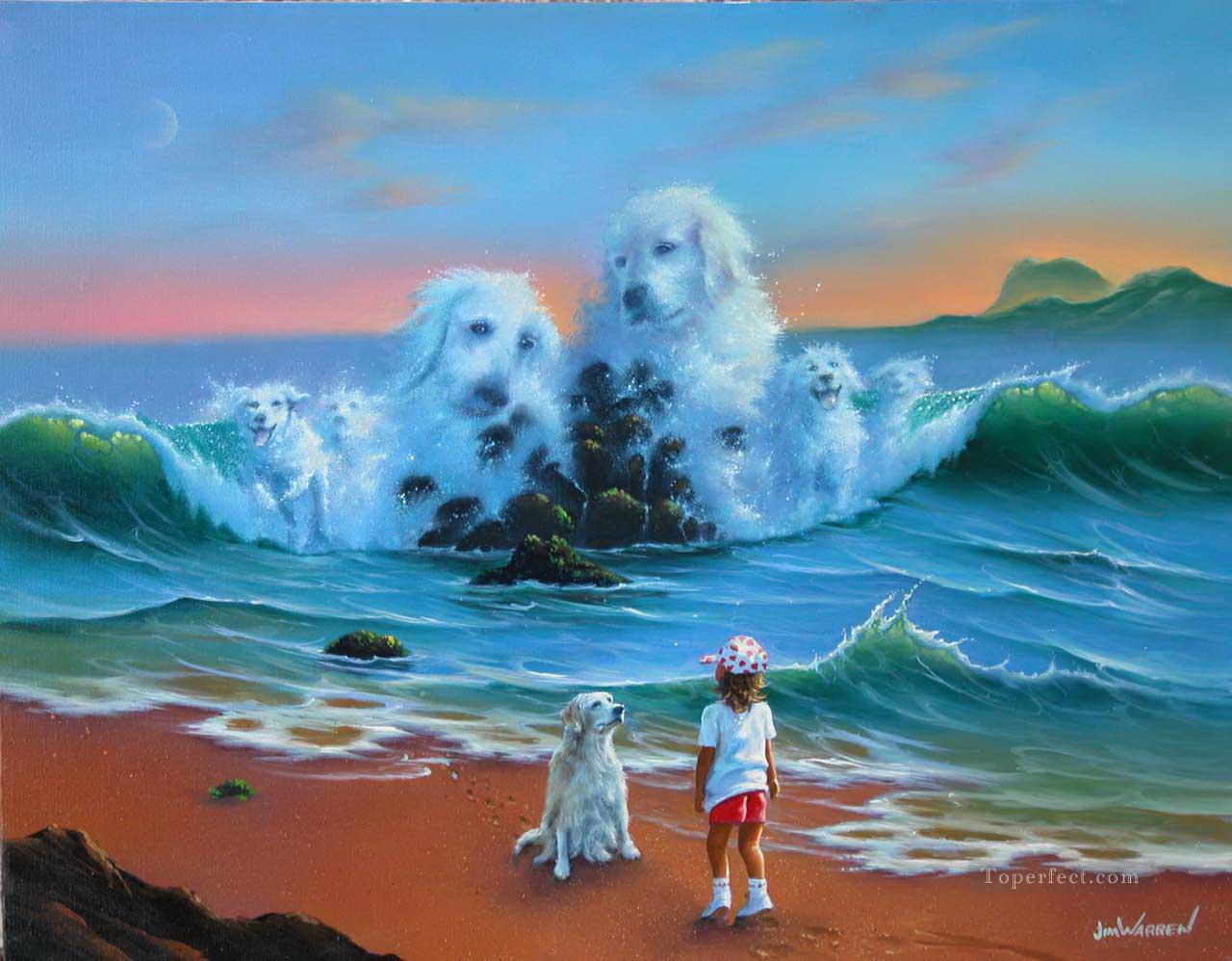 JW dogs in sea Oil Paintings